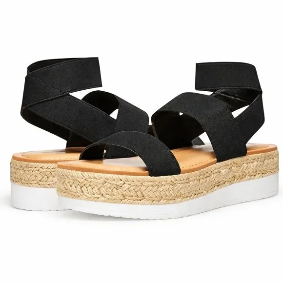 Madden Girl Bree Black Espadrille Platform Sandals | Women's Size 9 M - Picture 2 of 3